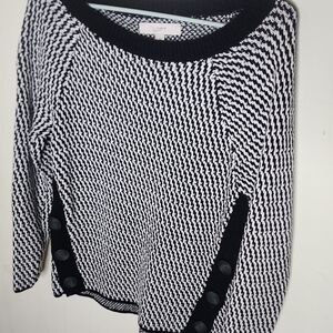 LOFT Black and White Button-Detail Sweater
